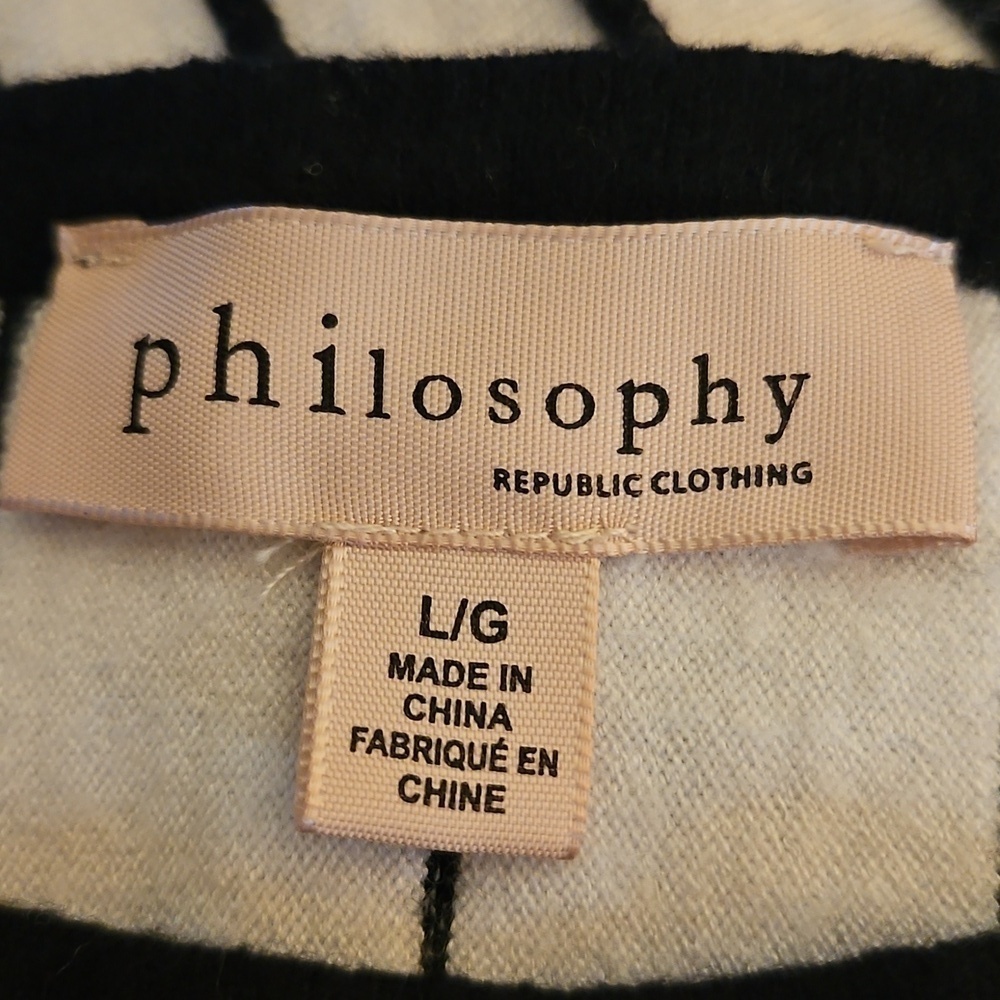 PHILOSOPHY Vertical Striped Black and White Blouson Short Sleeve Sweater Top - Picture 6 of 8